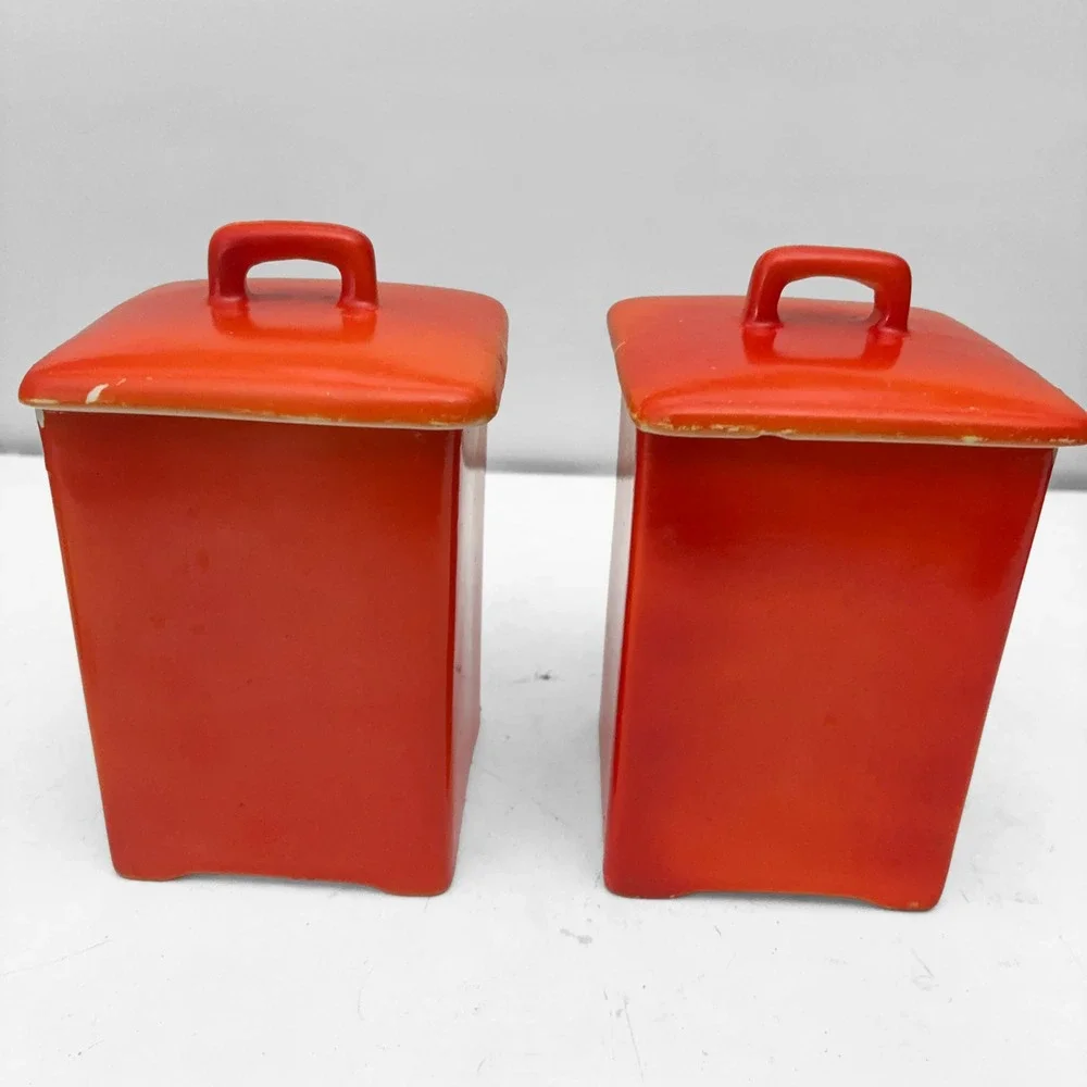 VTG Flour Sugar Orange Ceramic Canister Set MCM Retro Czechoslovakia